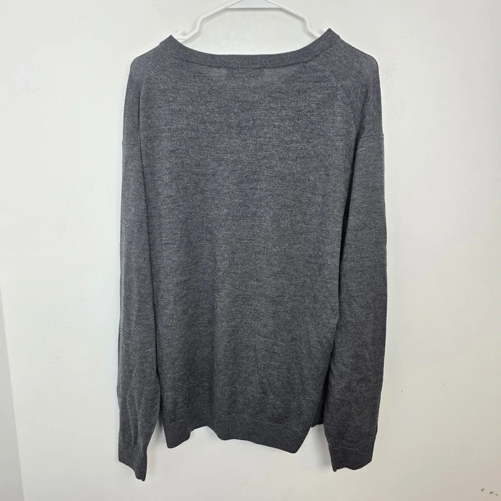 Turnbury Gray 100% Extra Fine‎ Merino Wool V-Neck Preppy Quiet Luxury Sweater XL